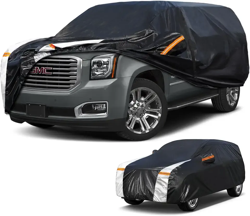 Large SUV Car Cover for GMC Yukon 100% Waterproof All Weather, Heavy Duty Outdoor Full Exterior Covers Rain Sun Wind UV Protection.