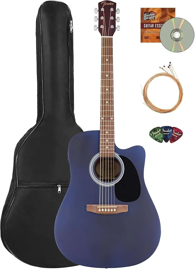 Fender FA Series Dreadnought Acoustic-Electric Guitar - Saphire Blue Bundle with Gig Bag, Strings, Picks, and Austin Bazaar Instructional DVD