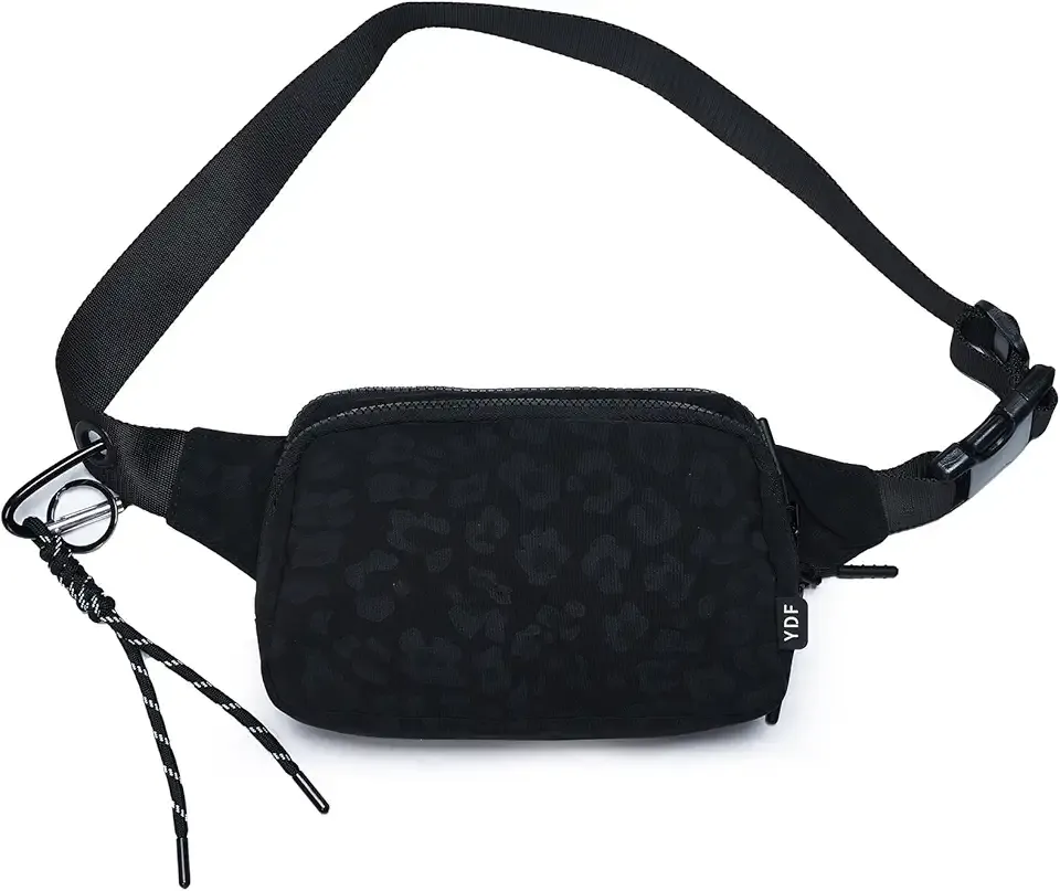 Large Fanny Pack for Men & Women, 2L Waterproof Nylon Waist Bag with Extender Strap, Crossbody Hip Bum Bag with 4 Card Slots for Travel Hiking Running (Black Leopard)