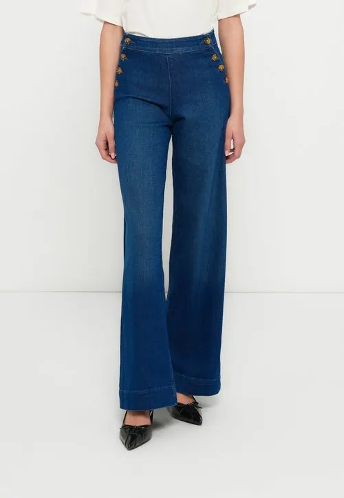 ONLMADISON BUTTON WIDE - Wide leg - dark medium blue denim