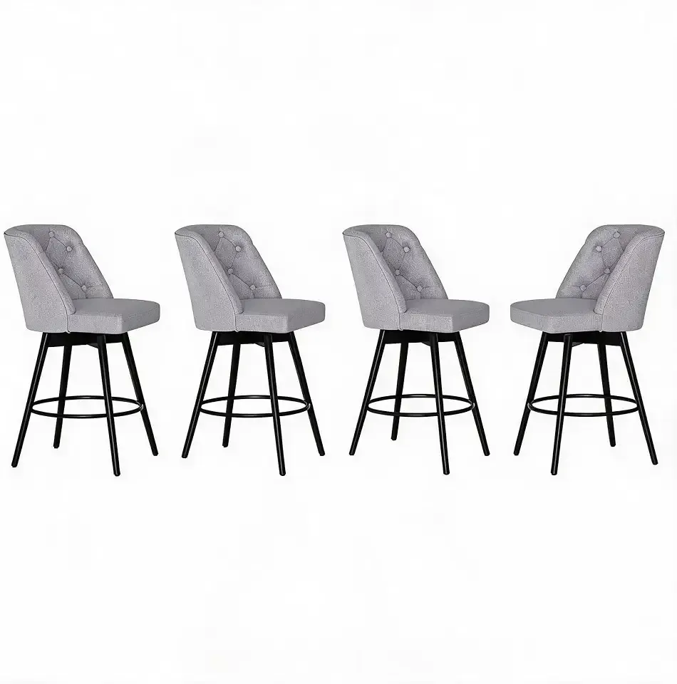 Set of 2 Modern Swivel Bar Stools - 26'' Counter Height Chairs with Backs - Upholstered Linen Fabric, Comfortable Seating, Sturdy Iron Footrest - Ideal for Kitchen Island, Home Bar, Dining Room