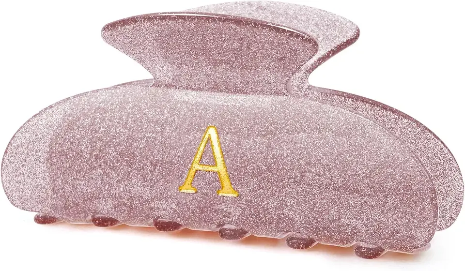 Gifts for Women Girls,Medium Glitter Initial Hair Clips -Lavender,A | Personalized Claw Clip – Sparkly Hair Accessories with Strong Grip,Recycled Acrylic – Birthday Bridesmaid Gift
