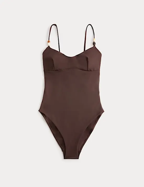 Perlenbesetzter Badeanzug mit Wattierung und U-Ausschnitt