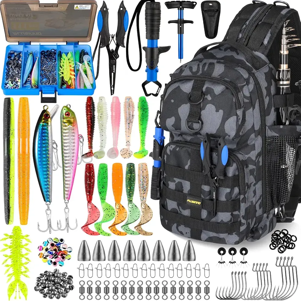 PLUSINNO Fishing Backpack with Tackle Box Fishing Gear Kit Tackle Bag