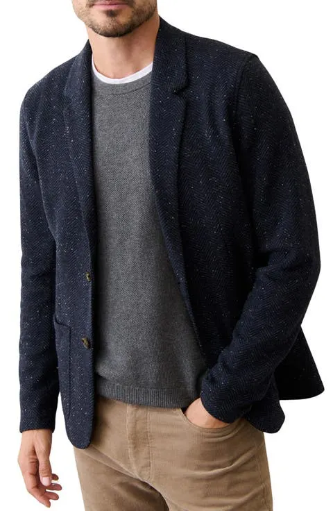 Marine Layer Pacifica Neppy Navy Stretch Herringbone Blazer