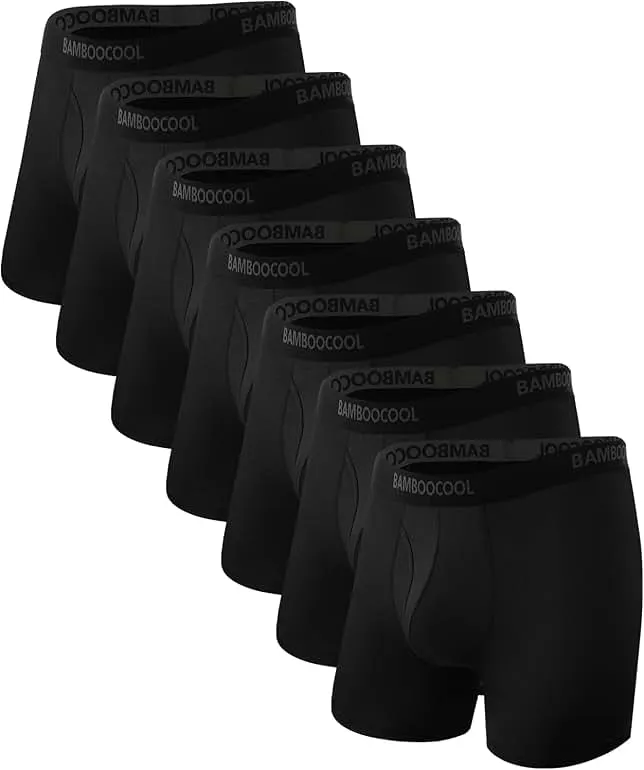 BAMBOO COOL Men's Underwear Breathable Boxer Briefs with Fly Moisture-Wicking Lightweight Underwear 7-Pack