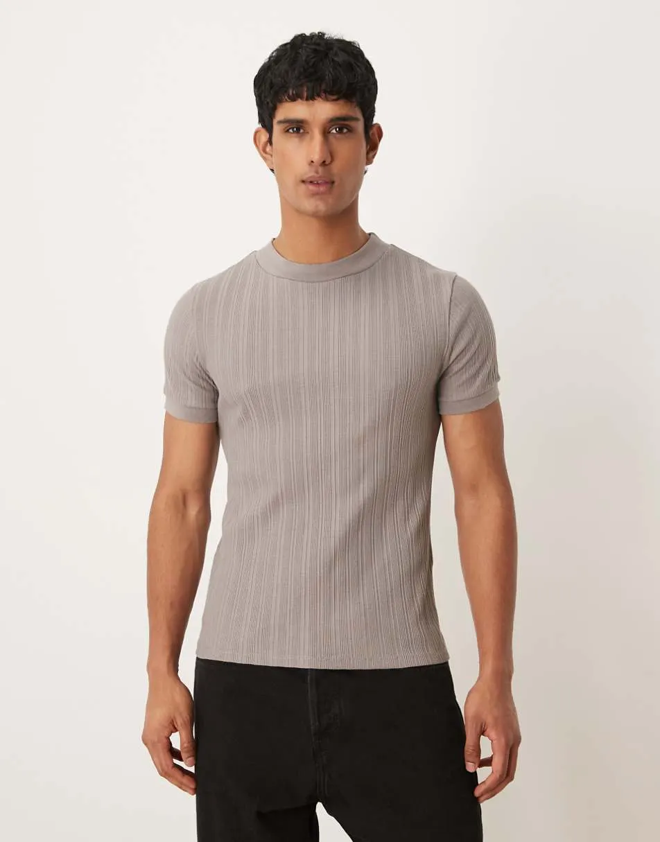 ASOS DESIGN muscle fit t-shirt with high neck in stone texture
