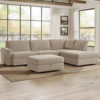 Broyhill Oswin Fabric 3-piece Sectional with Storage Ottoman, Tan