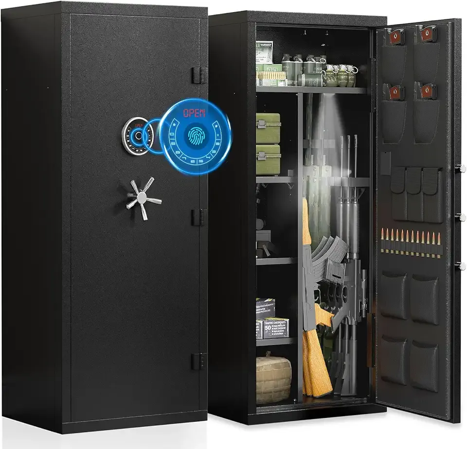 15-20 Gun Safe, Large Fingerprint Gun Safe for Rifles and Pistols, Unassembled Gun Cabinet with Adjustable Shelf & Gun Rack, Gun Safes for Home and Shotgun, Gun Cabinet with Mute Function & Dual Alarm