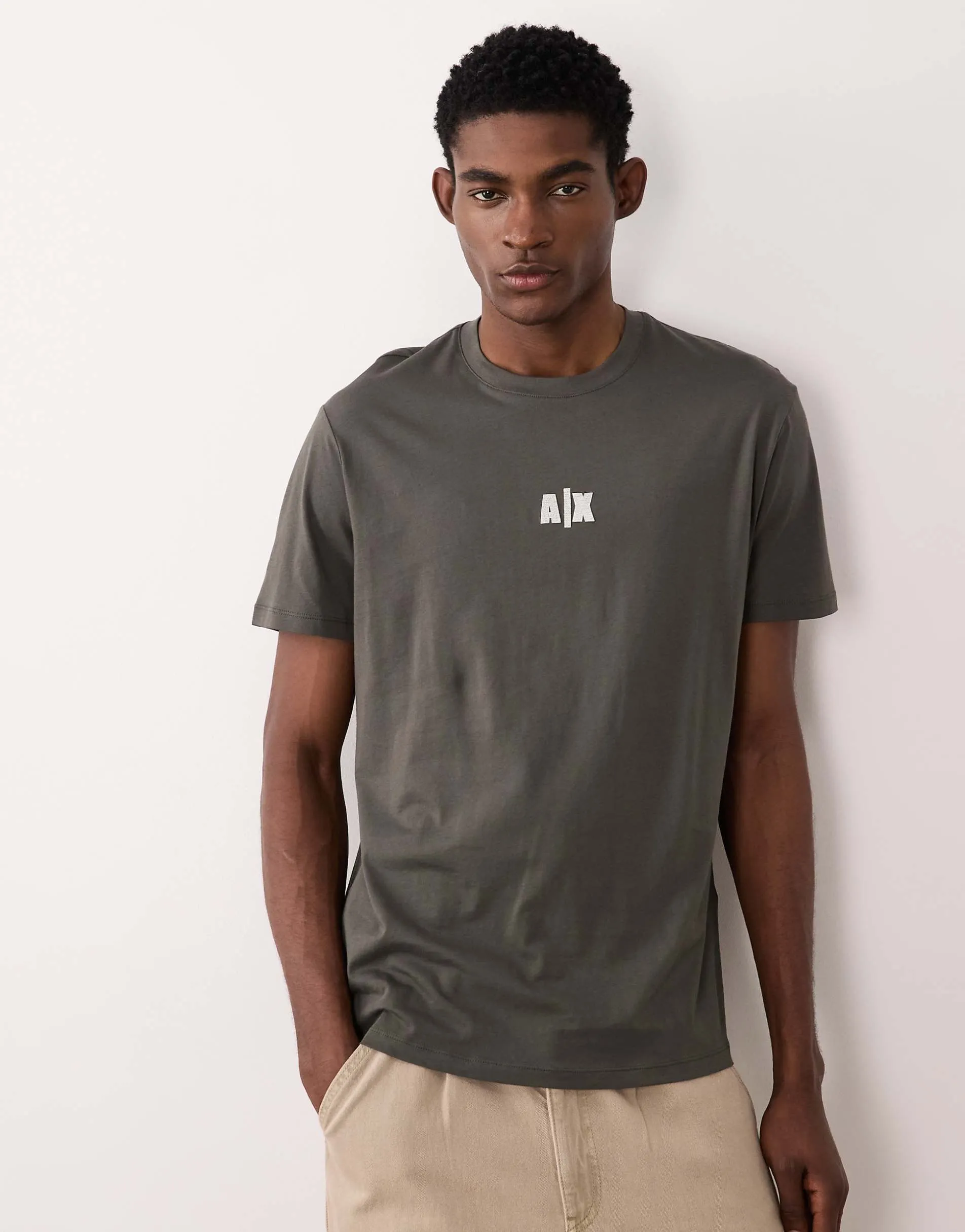 Armani Exchange chest logo t-shirt in khaki