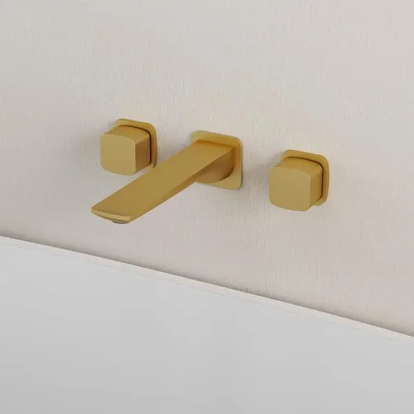 EVERSTEIN 2-Handle Wall Mounted Roman Tub Faucet Simple Straight Tub Faucet in Brushed Gold