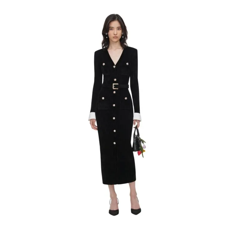 Chenille Knit Midi Dress - Sort