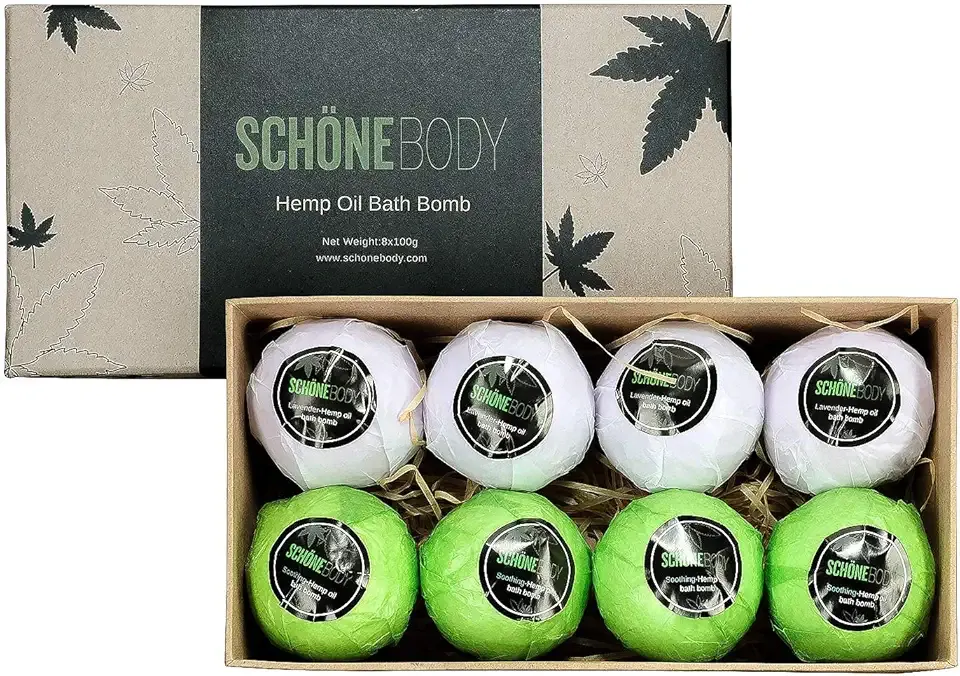 8 Pack Hemp Bath Bombs Set for Muscle Therapy & Relaxation | Large Vegan Fizzy Spa Gift for Women & Men | Natural Lavender, Mint Oils Moisturize Dry Skin & Soothe Stress, Wife Stocking Stuffers Gifts