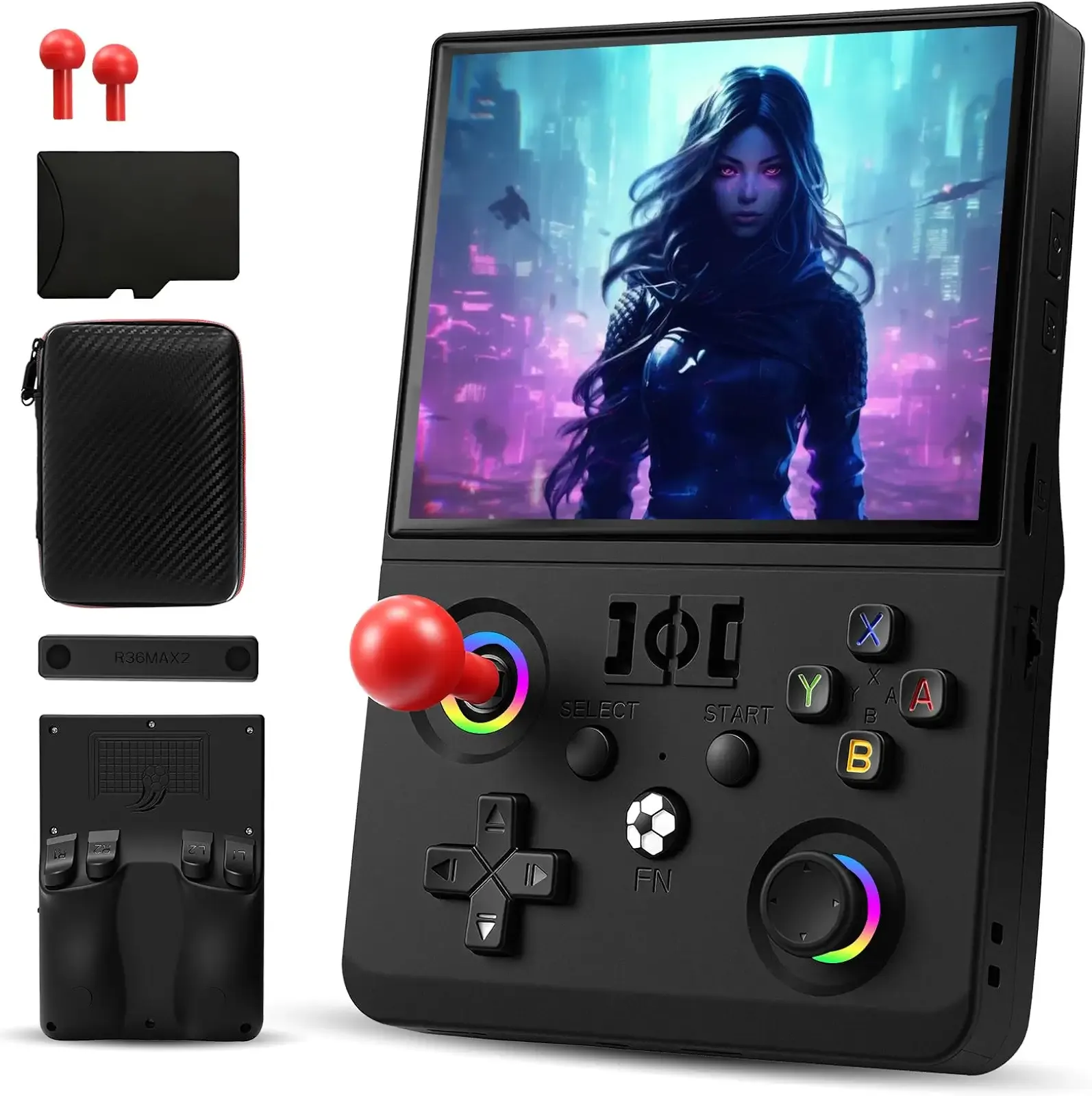 R36MAX 2 Retro Handheld Game Console, 4.5" IPS HD Screen 1024*768 Retro Gaming Console with Detachable Joystick, 20,000+ Classic Games, 30+ Emulators, Protable Hand Held Video Games (Black)