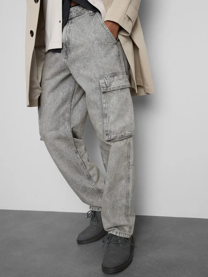 Jean cargo ample à taille mi-haute