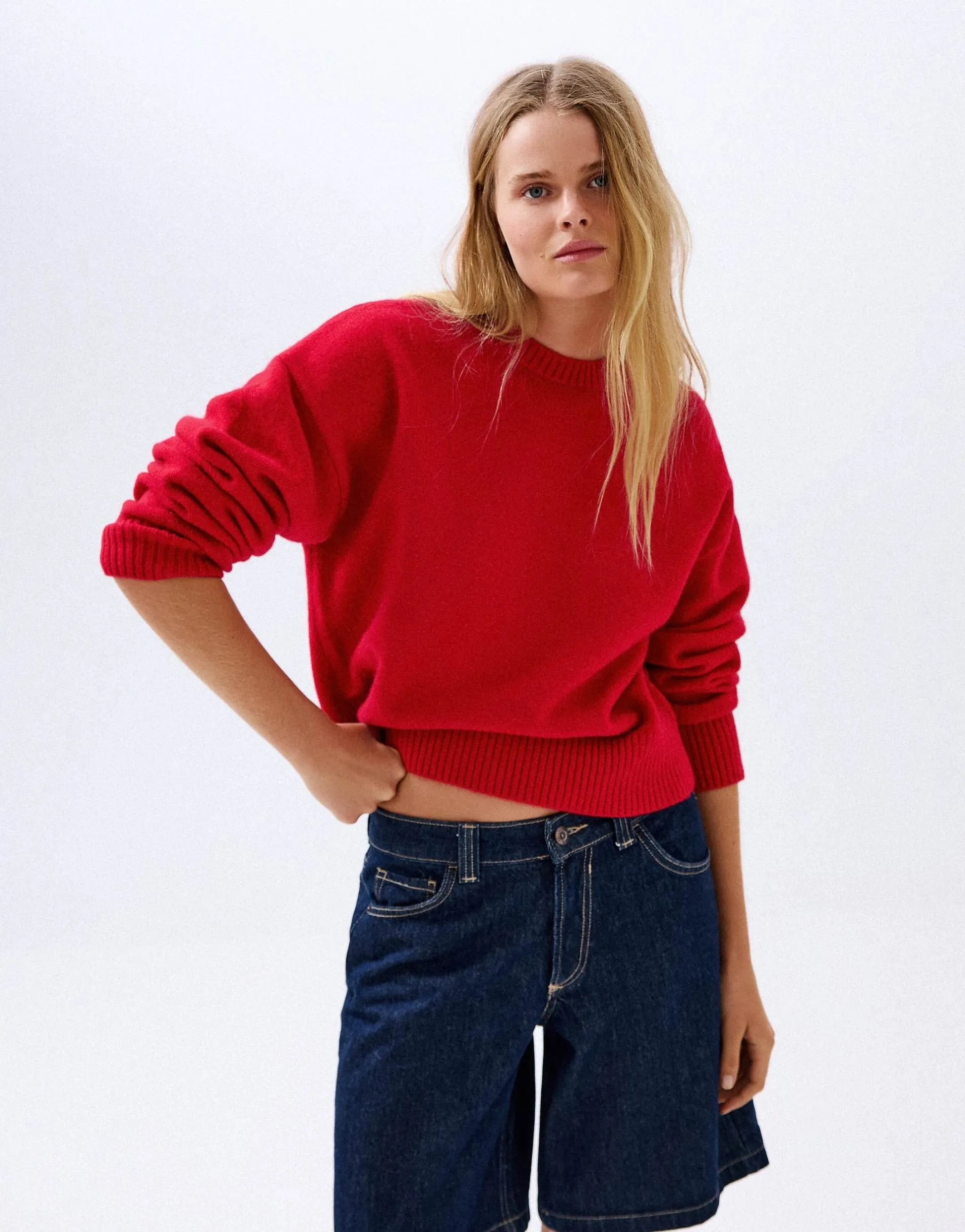 Bershka Round neck jumper in red