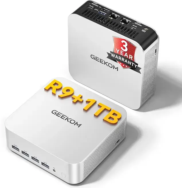 GEEKOM [2026 Edition Multitasking Mini PC AI A7 MAX with AMD Ryzen 9 7940HS(Beats 8745HS) 16GB DDR5 &1TB SSD(Expandable) Radeon 780M Gaming Mini Desktop Computers for Creator&Office|3-Year Coverage
