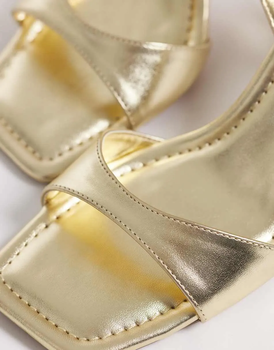 ASOS DESIGN Hollow barely there heeled sandals in gold