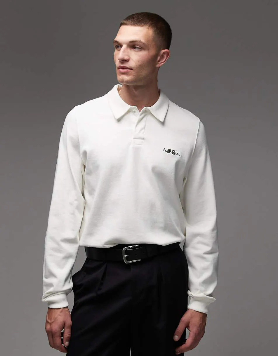 Paul Smith logo long sleeve polo in white