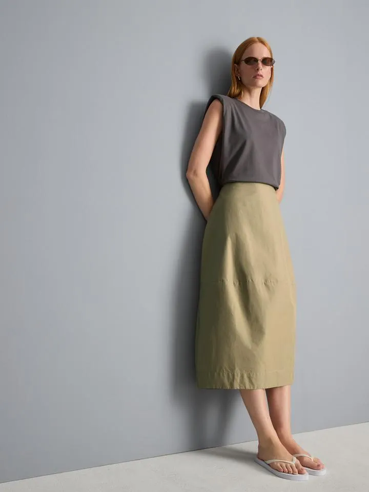 Jupe mi-longue barrel en coton majoritaire