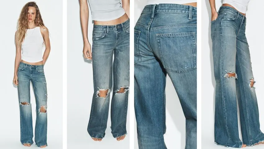 TRF MID-WAIST RIPPED FLARE JEANS