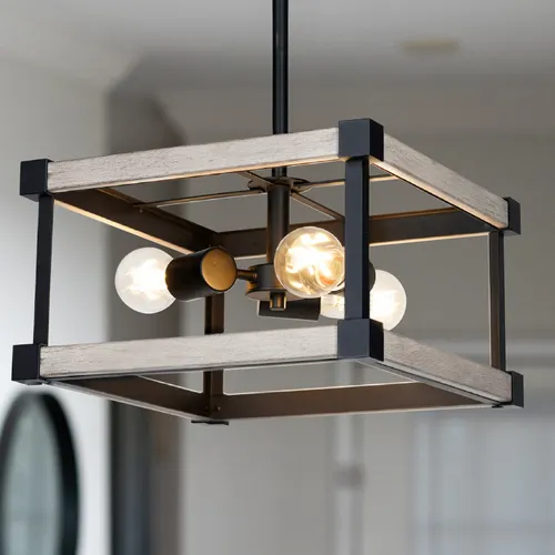 Patriot Lighting® Rhythm Matte Black and Faux Wood Grain 3-Light Semi-Flush Mount Ceiling Light