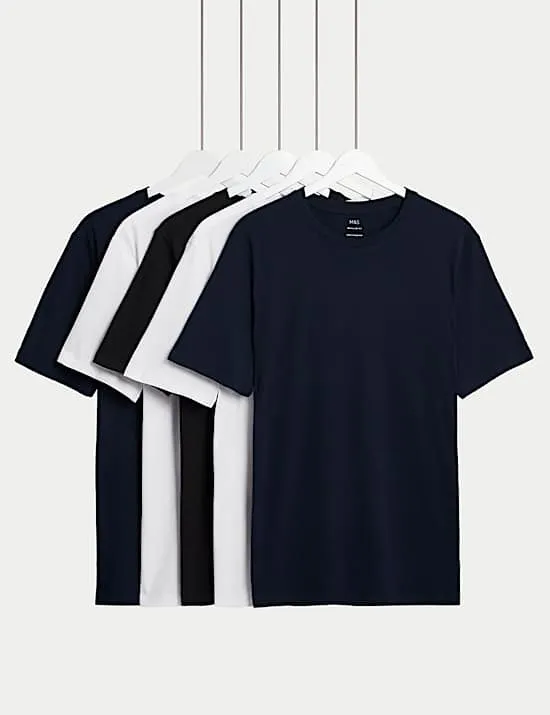 5 Pack Pure Cotton Crew Neck T-Shirts