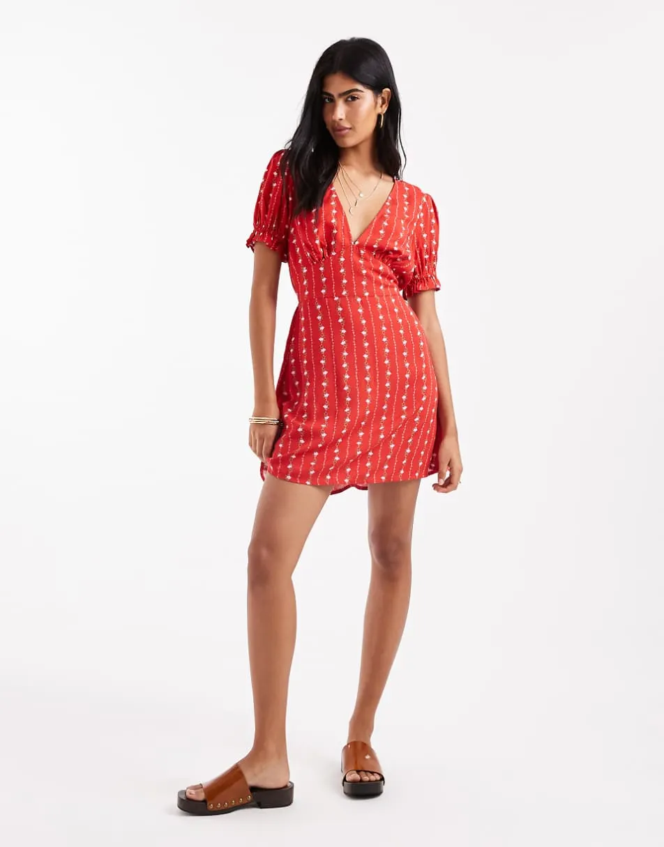 Miss Selfridge mini tea dress in spun in red wallpaper stripe