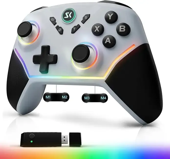 Wireless PC Controller with Hall Effect Joysticks & Triggers, 1000Hz Polling Rate, Trigger Locks, Bluetooth Pro Gaming Controller for PC/Steam/Luna/Tesla - 4 Macros and Turbo, Dynamic RGB, Silver
