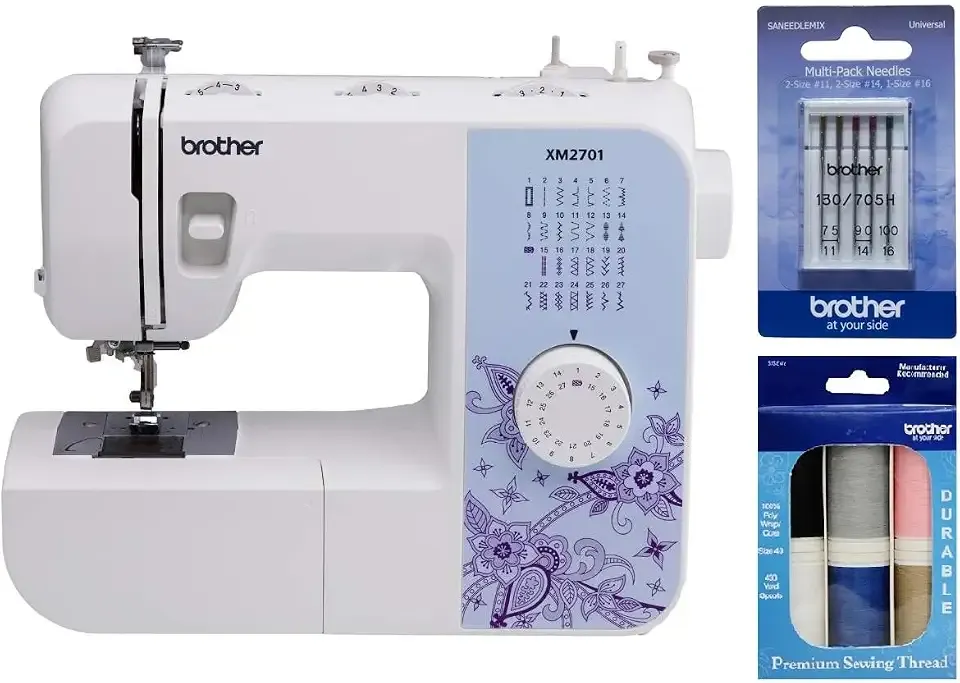 Brother XM2701 27-Stitch Sewing Machine, Premium Thread 6-Pack and 5-Piece Sewing Machine Needles