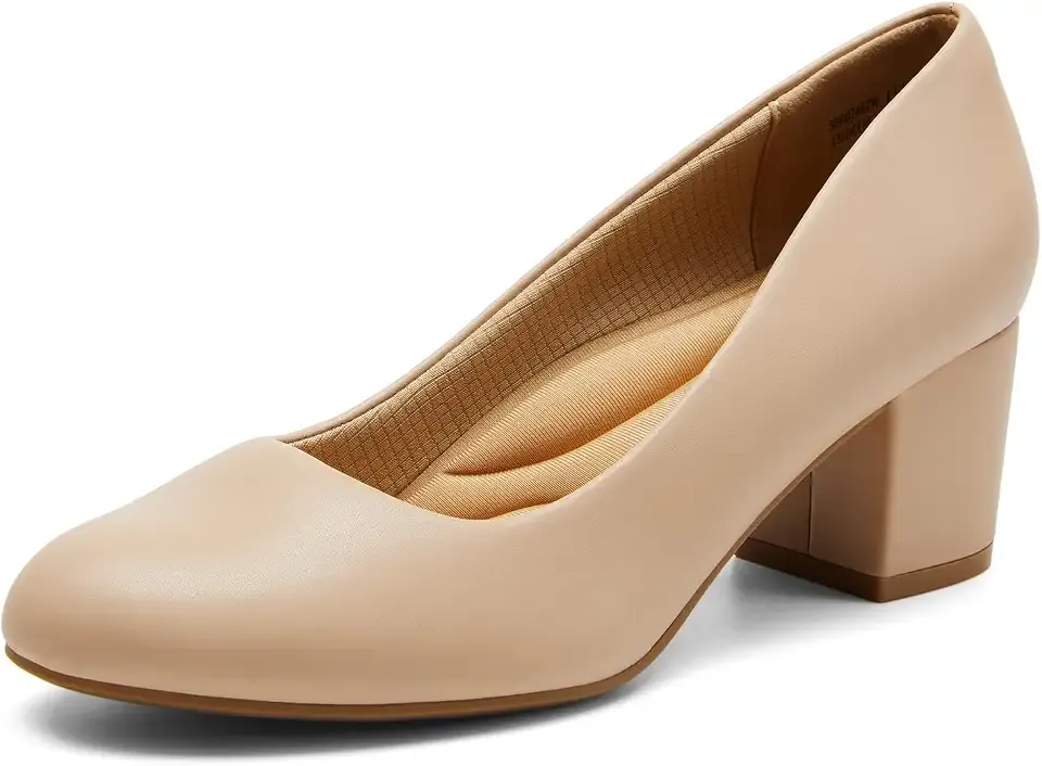 Women's Block Heel Pumps Round Toe Dress Shoes