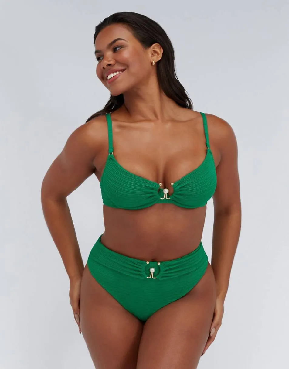 Boux Avenue Mirada pearl high waisted bikini bottoms summer swimwear in green
