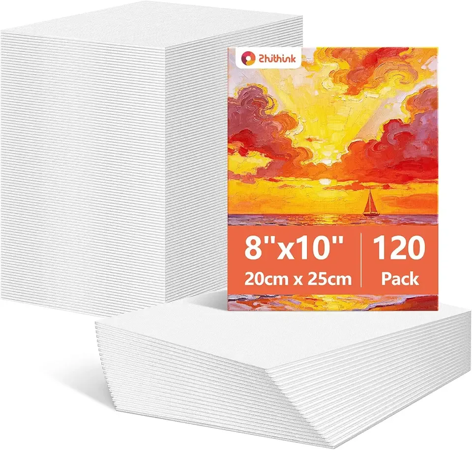 Zhithink Canvas Boards for Painting, 120 Pack 8x10 Cotton Primed Acid Free Blank Canvas Panels for Oil, Acrylic Paint, Gouache and Tempera