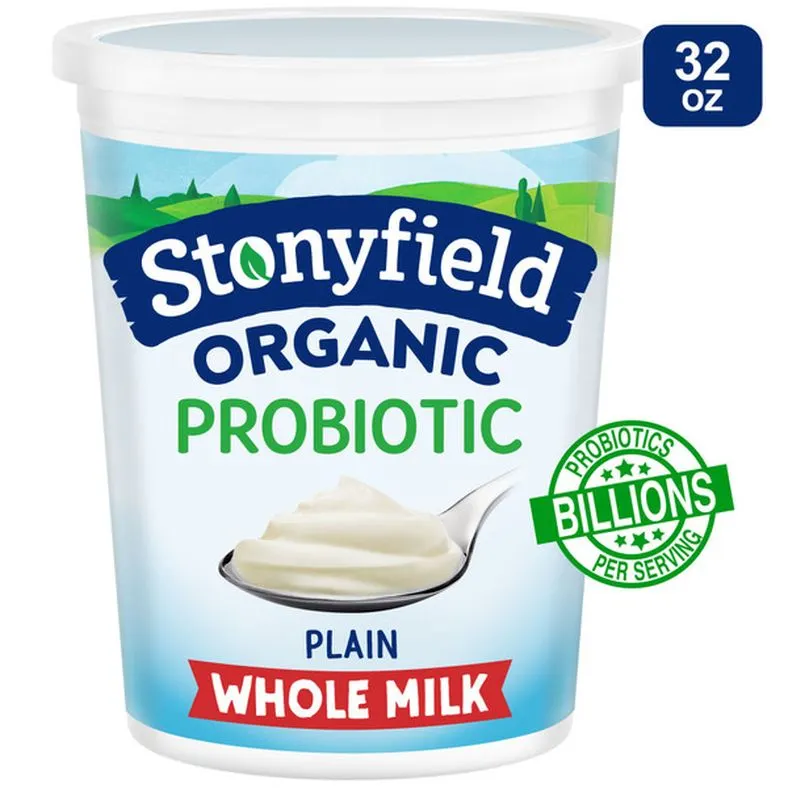 Stonyfield Organic Whole Milk Probiotic Yogurt, Plain, 32 oz. – Multi-Serving Yogurt; Supports Immunity & Digestive Health
