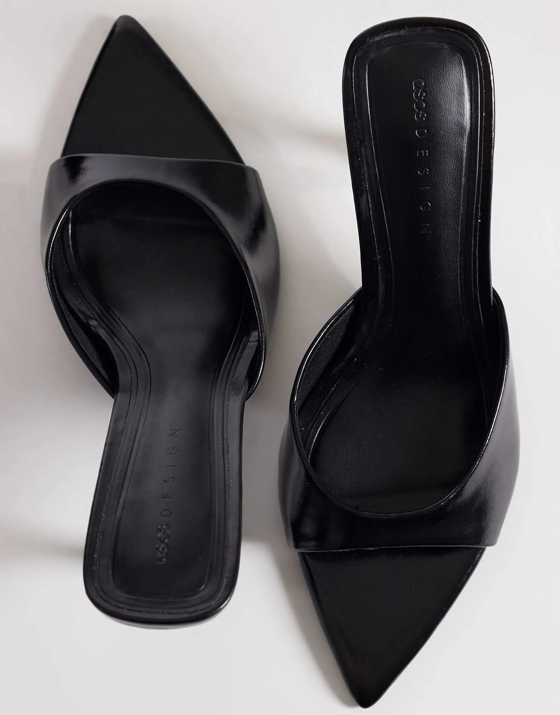 ASOS DESIGN Hotline pointed heeled mules in black