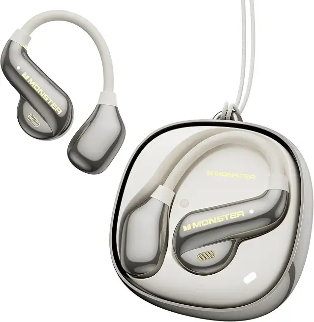 Monster Open Ear AC390 Headphones, Bluetooth 6.0 Earbuds with Stereo Sound, Rotating Charging Case with Lanyard, Wireless Headphones 24H Playtime, IPX5 Waterproof, Ultra-Light Open Ear Earbuds
