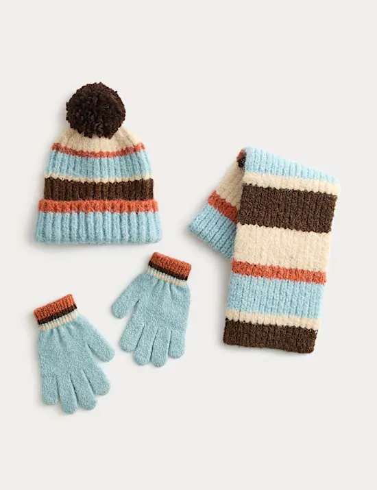 Mütze, Schal und Handschuhen mit Streifen im Set für Kinder (3–13 J.)