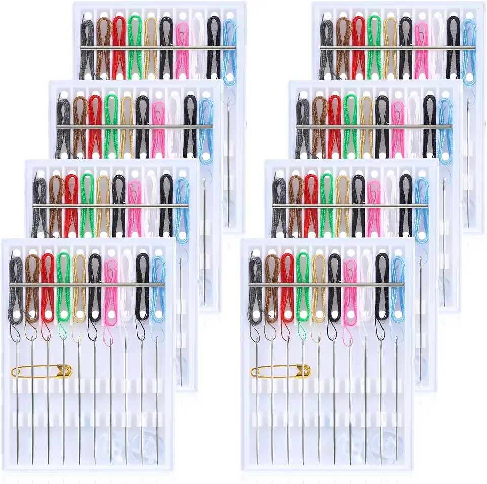 MTLEE 14 Boxes 140 Pieces Quick Fix Sewing Kit, Easy Pre Threaded Needle | Basic Personal Kit, Plastic Threaded Needle Holder, Small Home Travel Sewing Box, with Pin Button, Stylish Color