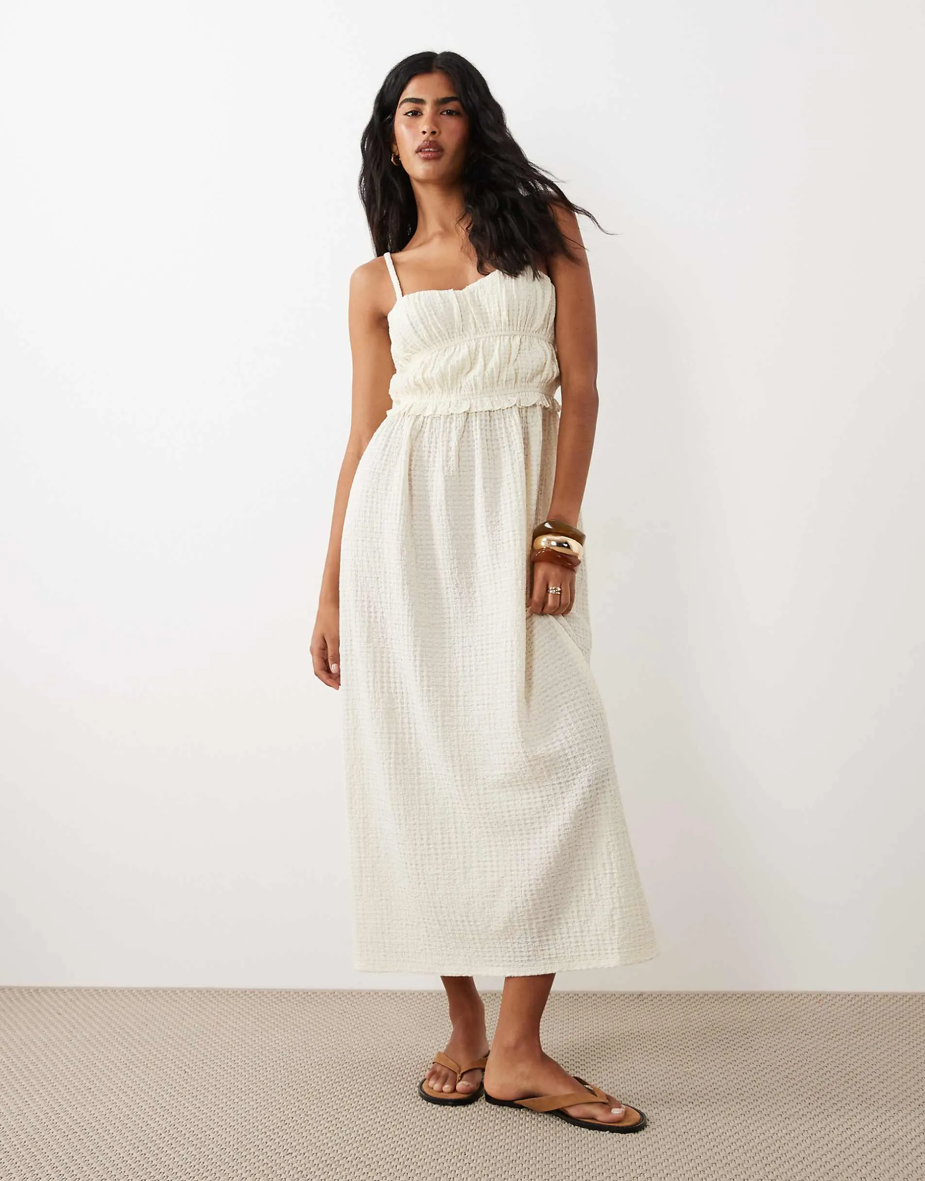 ASOS DESIGN textured midi sundress in cream