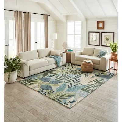 Coastal Tides Loomed Polyester Blue Rectangular Outdoor Abstract Mid-Century Modern Area rug