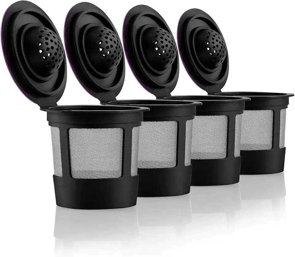 4 Black Reusable K Cups for Keurig Coffee Makers - BPA Free Refillable Kcups Coffee Filters for 1.0 and 2.0 Keurig Brewers
