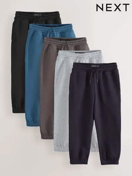 Black/Navy/Grey Regular Fit Basic Joggers 5 Pack (3-16yrs)
