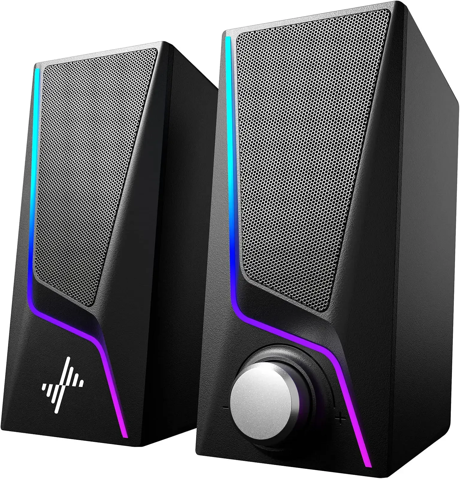 Nylavee Computer Speakers for Desktop, PC Speakers with 6 Lighting Modes | USB Powered with 3.5mm AUX, Dual Speaker Units and 2 Bass-Boost Ports for PCs, Laptops and Monitors