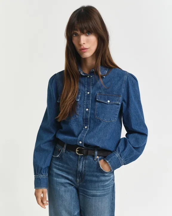 Denimskjorte med pufferm i regular fit