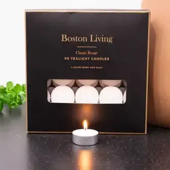 Boston Living 4 Hour Tealight Candles White Set of 50