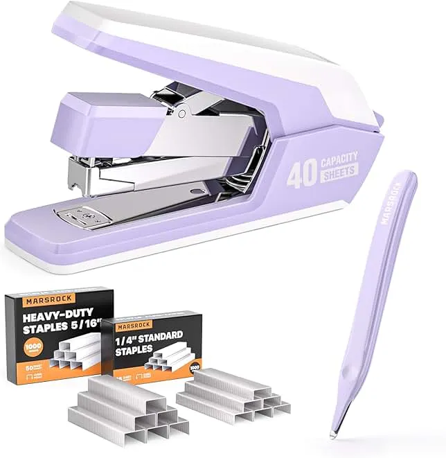 MARSROCK Effortless Stapler for Desk with 40-50 Sheet Capacity, 2000 Staples, 1-Touch Stapling, Ergonomic & Easy to Load Desktop Staplers, Heavy Duty Stap…