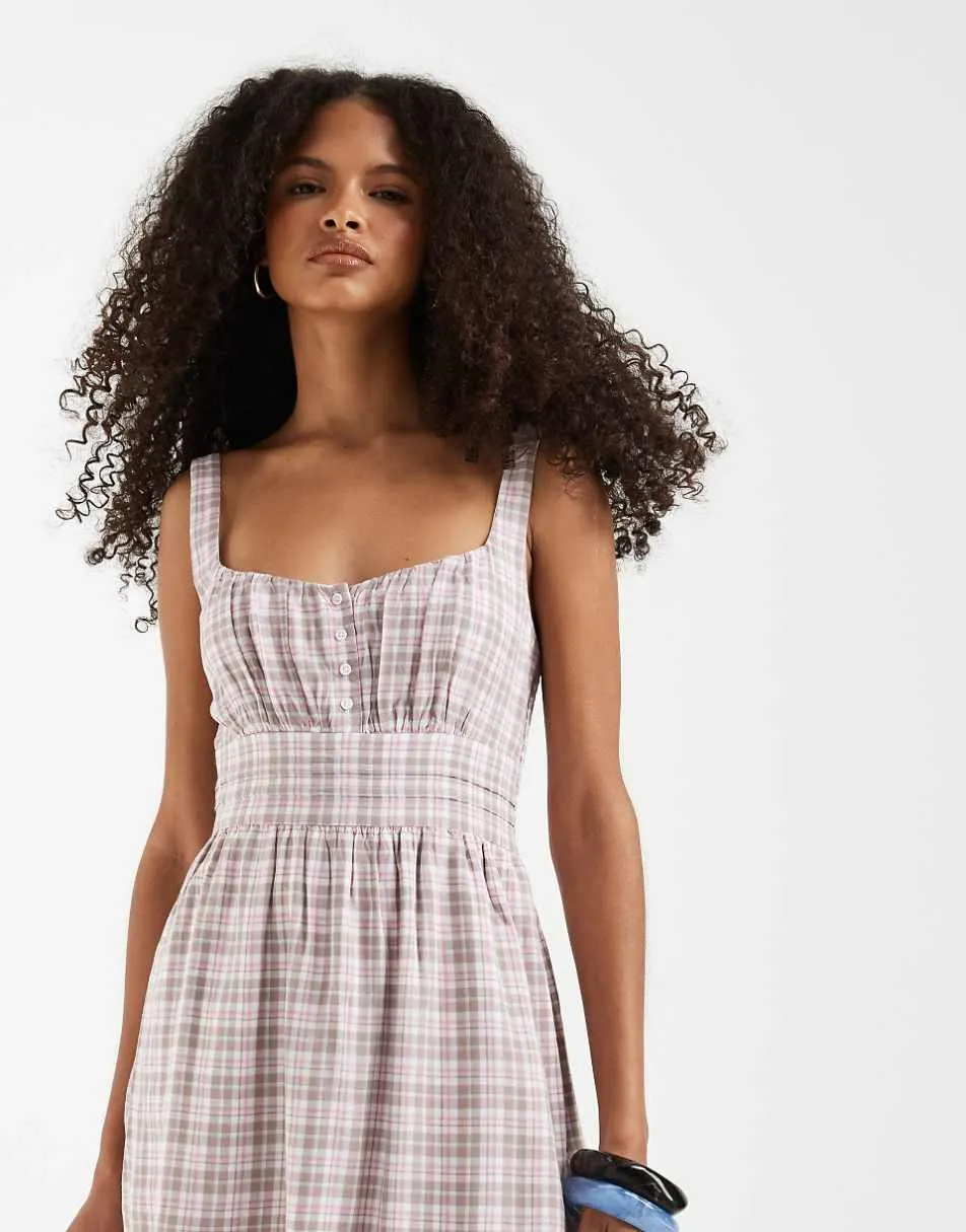 Hollister scoop neck a line mini dress in brown gingham