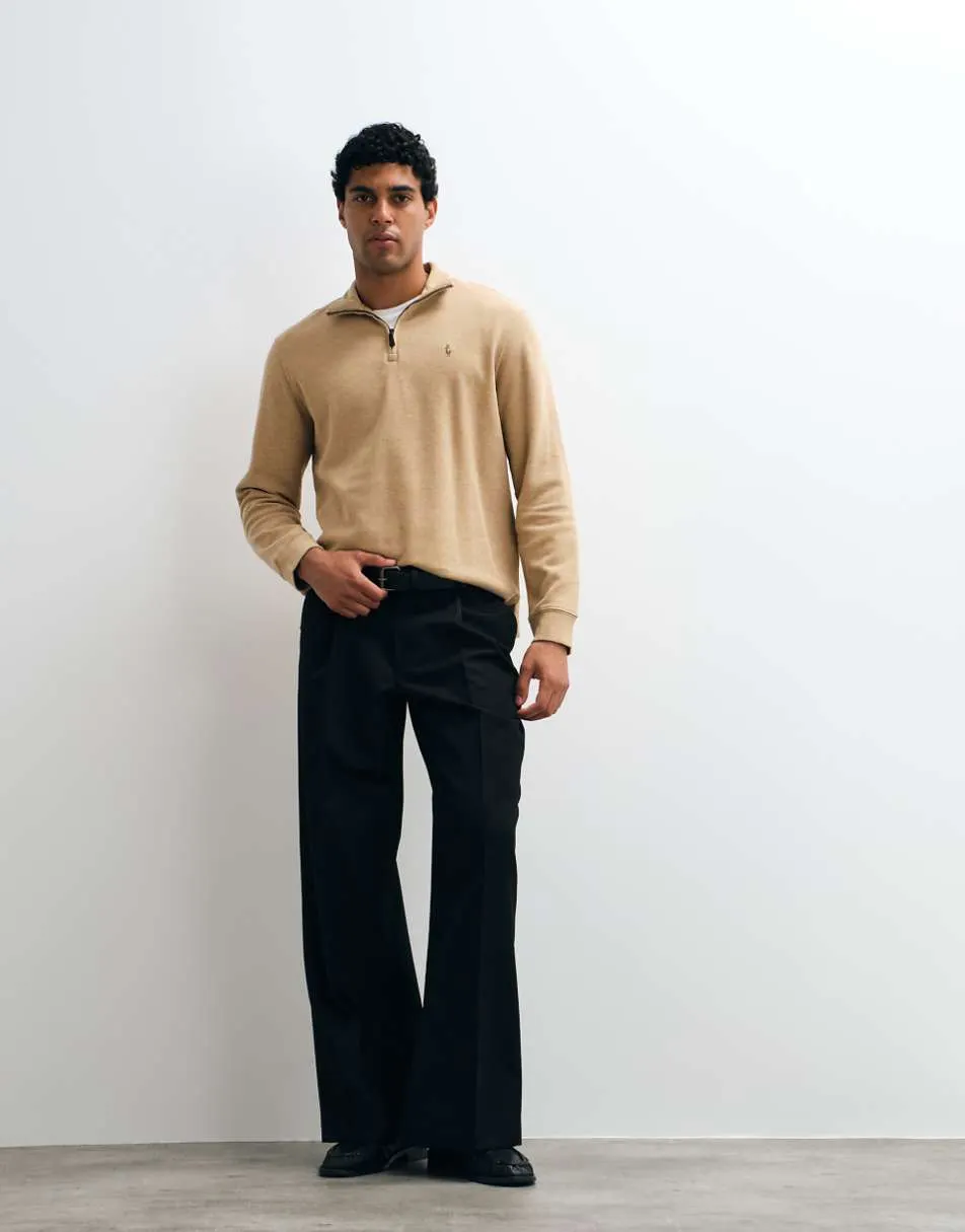 Polo Ralph Lauren icon logo estate rib quarter zip jumper in beige