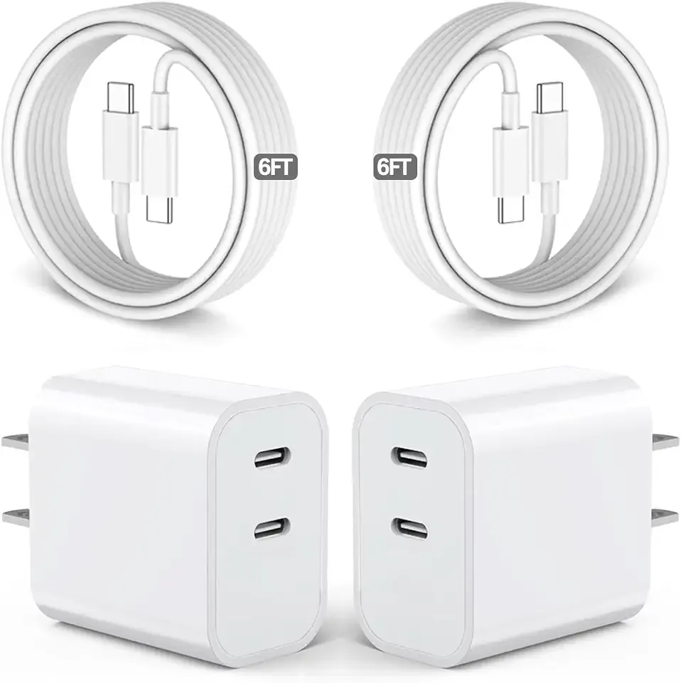 iPhone Charger Fast Charging,2Pack Dual Port USB C Fast Wall Chargers Block with 6FT USB C Cable for Apple iPhone 17e/17 Pro Max/17Pro/Air/iPhone 16Pro Max/16 Plus/16e/15/iPad Pro/Air/Mini/AirPod
