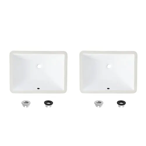 Stylish 18.25" W x 13" D White Porcelain Rectangular Undermount Bathroom Sink Set of 2